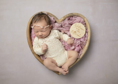 Newborn photoshoot Peekaboo Liverpool delicate lace and baby pink heart