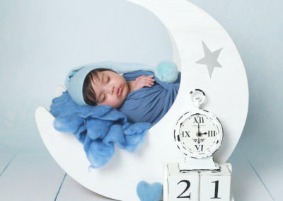 Newborn photoshoot Peekaboo Liverpool baby blue personalised moon