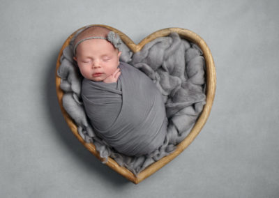 Newborn photoshoot Peekaboo Liverpool grey on grey heart