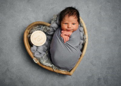 Newborn photoshoot Peekaboo Liverpool grey personalised heart