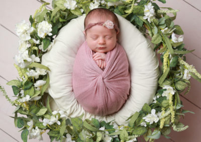 Newborn photoshoot Peekaboo Liverpool flower basket